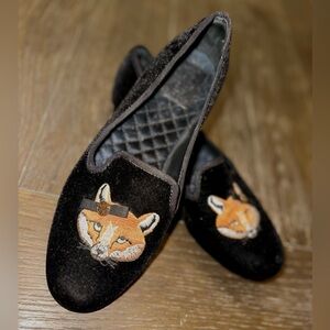 RARE Tory Burch black velvet fox loafers